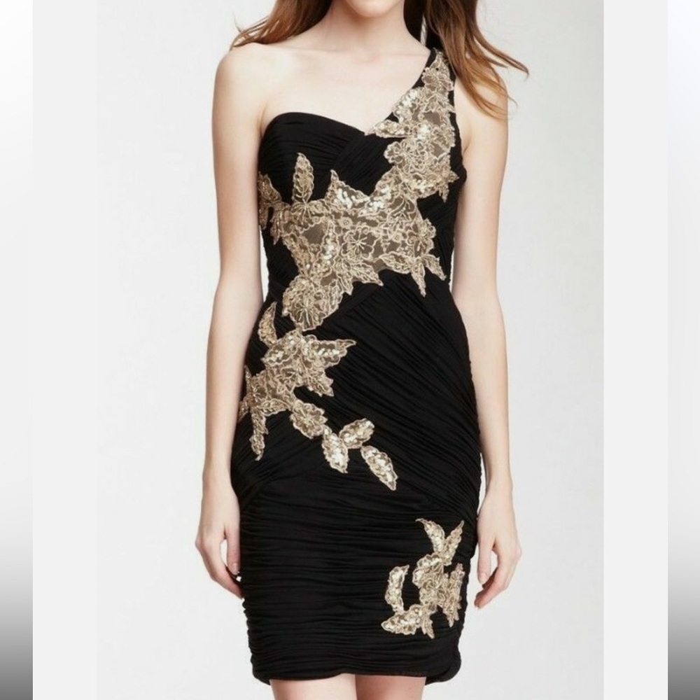 NWT Sue Wong Elegant Black and Gold Sequin Dress - Size 12